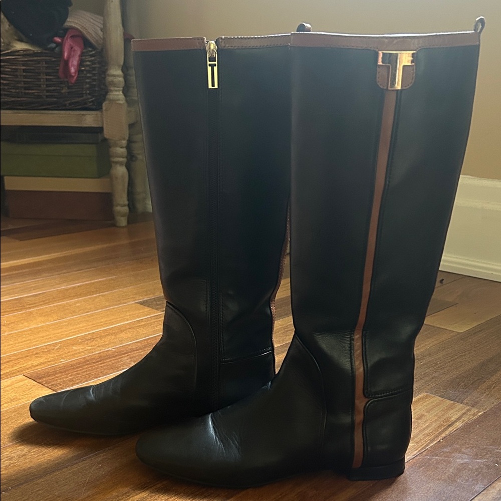 Black and Brown Tory Burch Riding Boots